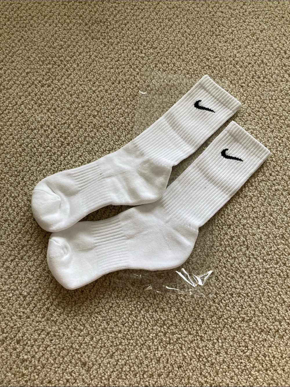 Nike White Crew Athletic Socks with Black Swoosh